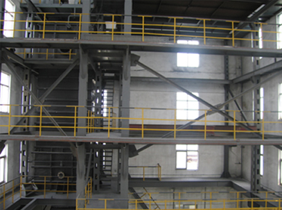 本公司檢測大樓內導電玻璃鋼電除霧器及湍沖洗滌塔組裝、檢測平臺